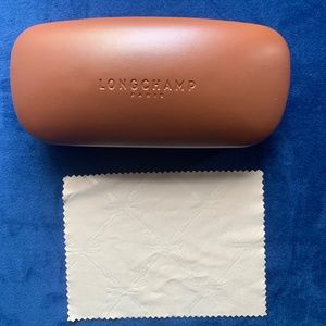 New LONGCHAMP PARIS Hard Sunglass/Glasses Case w. Signature Wipe